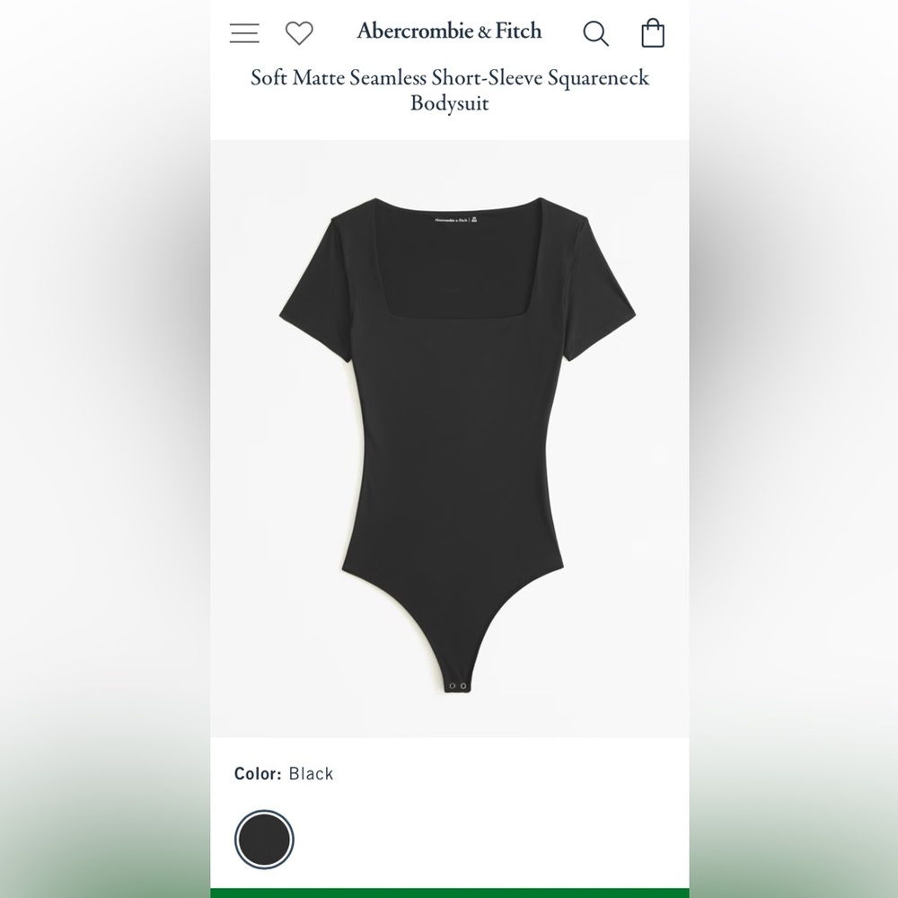 NWT Abercrombie Black Soft Matte Seamless Short-Sleeve Bodysuit